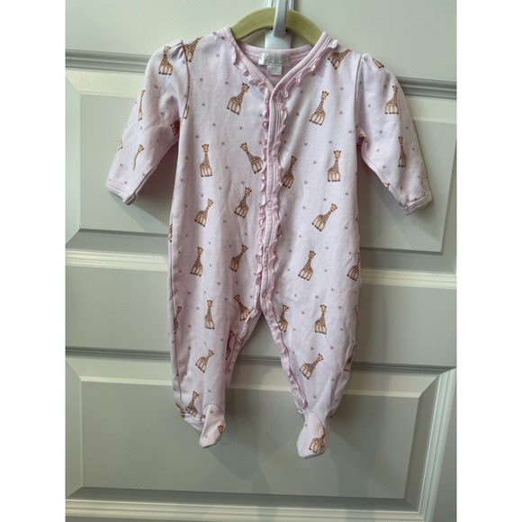 Kissy Kissy Sophie The giraffe Baby Footed Pajamas 3-6M Pink Print Ruffle Trim - Picture 1 of 6
